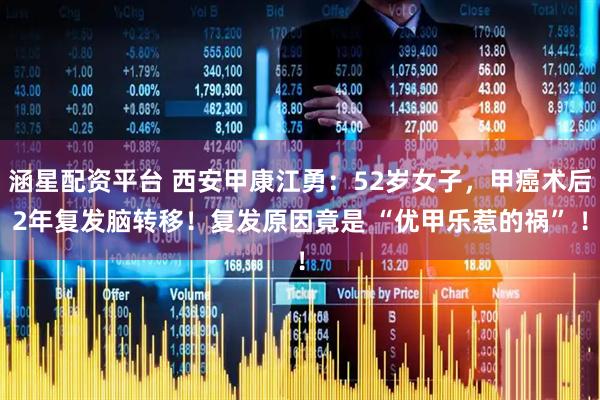 涵星配资平台 西安甲康江勇：52岁女子，甲癌术后2年复发脑转移！复发原因竟是 “优甲乐惹的祸” ！