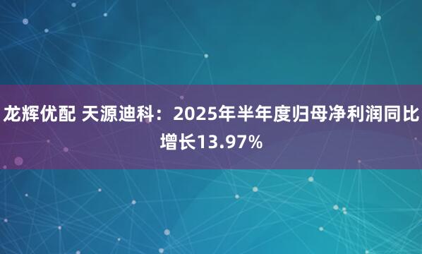 龙辉优配 天源迪科：2025年半年度归母净利润同比增长13.97%